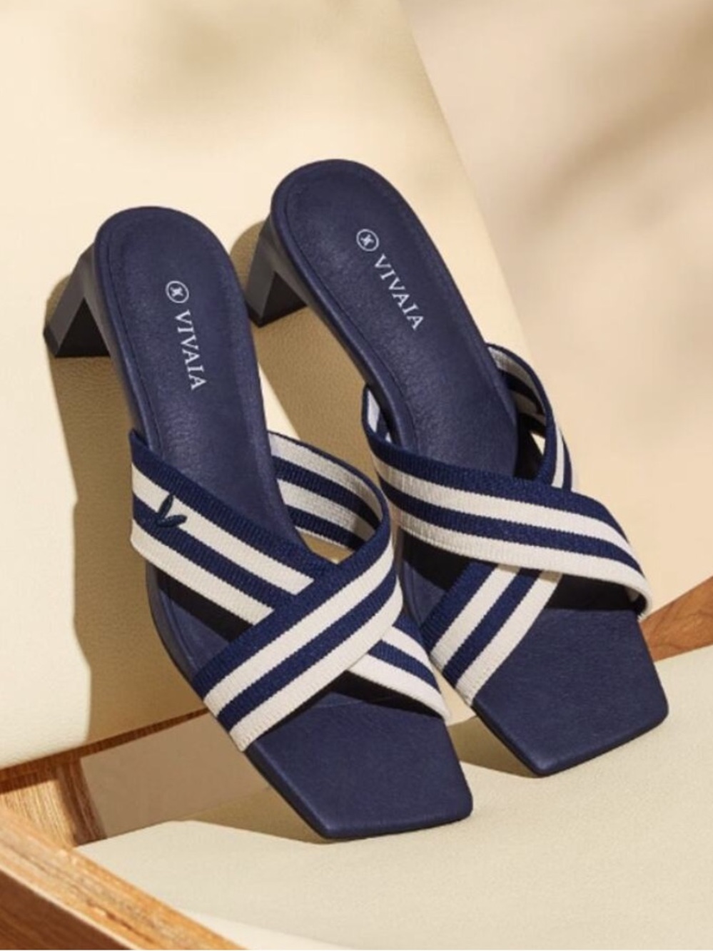 Vivaia Jennifer Square Toe Cross Strap White Blue Heels Sandals 42 US 10.5